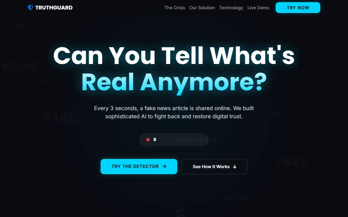 The Fake News Detection web app homepage.