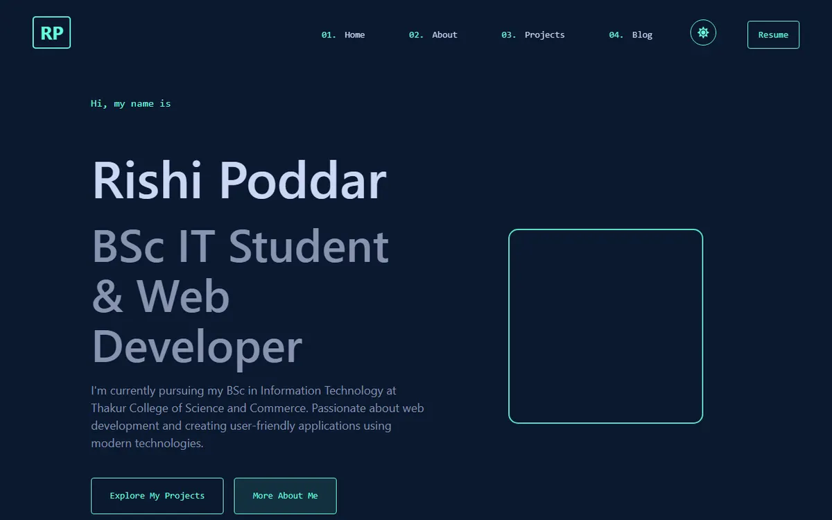 The React portfolio template homepage with an animated introduction.